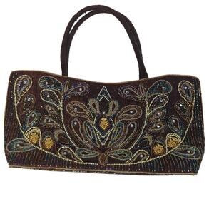 Beaded Sequins Embroidered Top Handle Bag‎ Brown